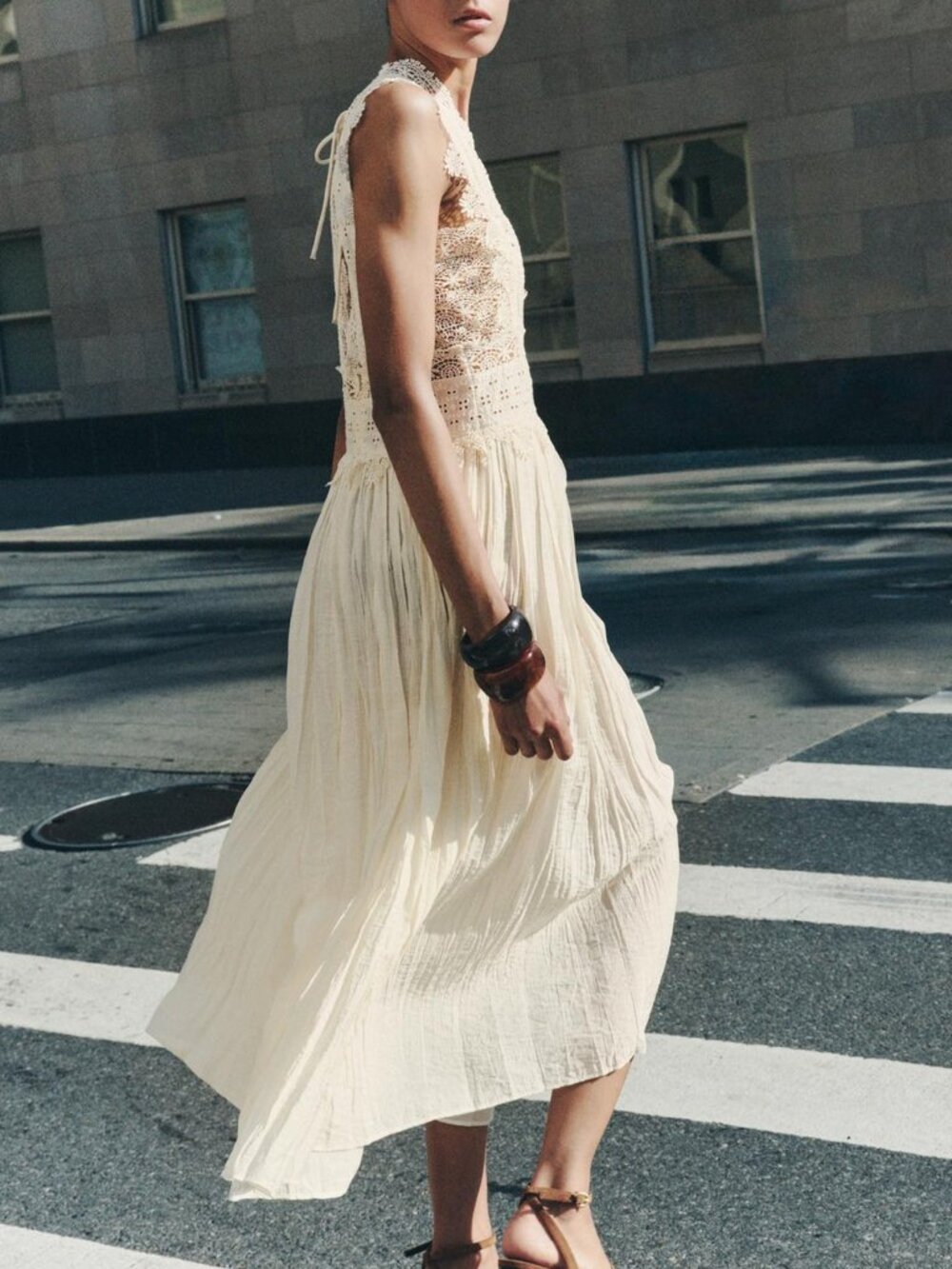 ZARA ZW Collection Ecru Strappy Lace Midi Dress Sz M Bloggers Fave 6895/249 NWT - Picture 7 of 16